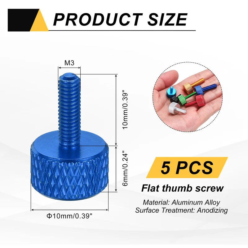 5Pcs M3x10mm Flat Head Knurled Thumb Screws for Graphics Card Dark Blue