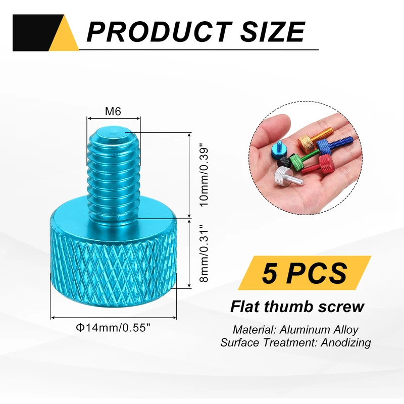 5Pcs M6x10mm Flat Head Knurled Thumb Screws for Graphics Card Lake Blue
