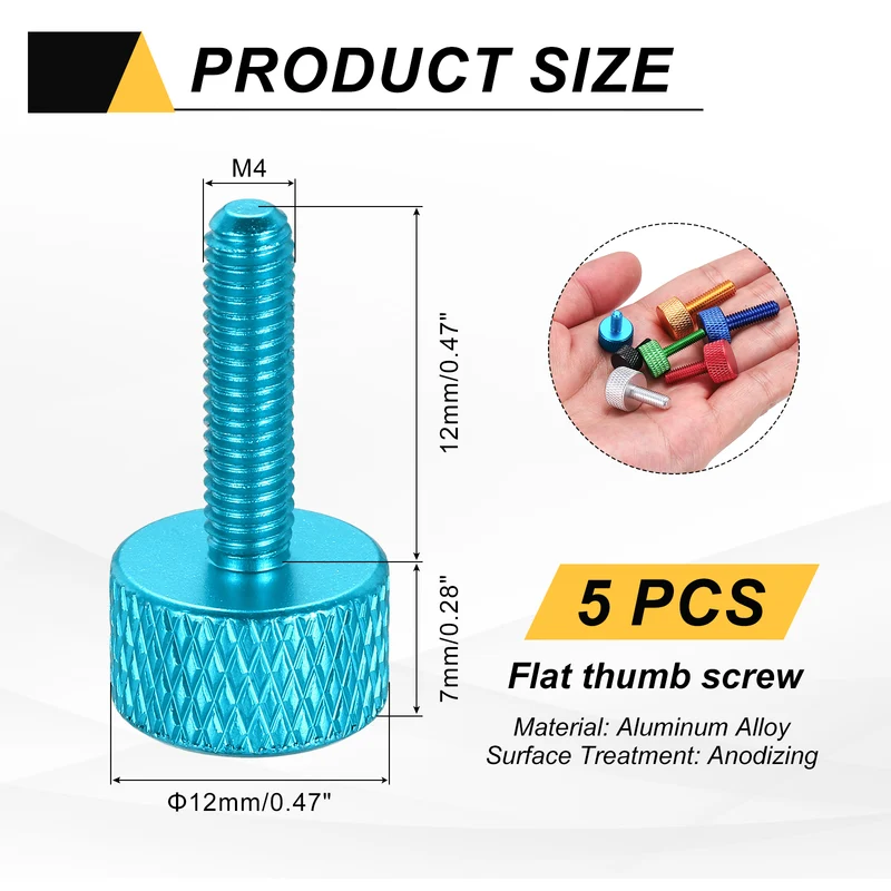 5Pcs M4x12mm Flat Head Knurled Thumb Screws for Graphics Card Lake Blue