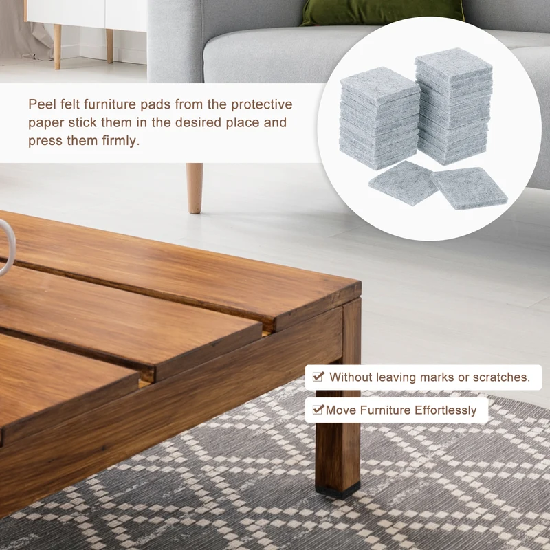 Furniture Pads, 24Pcs 1.5" Square Self Adhesive Felt Furniture Pads (Gray)