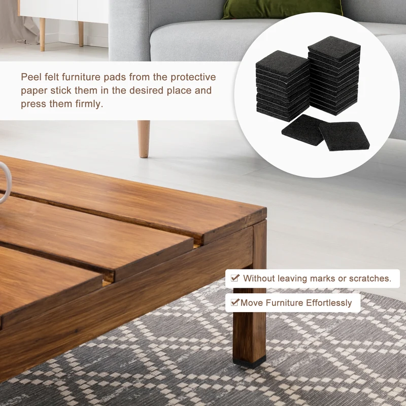 Furniture Pads 24Pcs 1.5" Square Self Adhesive Felt Furniture Pads Black