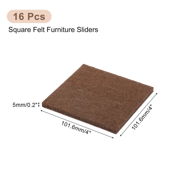 16Pcs Furniture Pads 4" Square Self Adhesive Felt Furniture Pads Brown