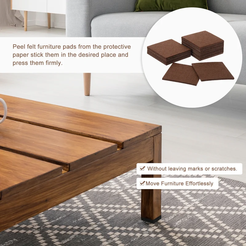 16Pcs Furniture Pads 4" Square Self Adhesive Felt Furniture Pads Brown