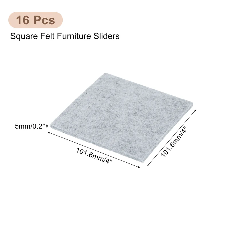 Furniture Pads, 16Pcs 4" Square Self Adhesive Felt Furniture Pads (Gray)