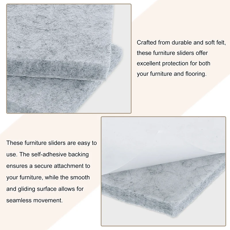 Furniture Pads, 16Pcs 4" Square Self Adhesive Felt Furniture Pads (Gray)