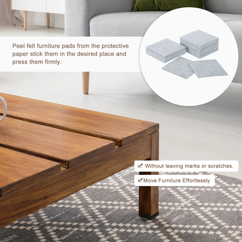Furniture Pads, 16Pcs 4" Square Self Adhesive Felt Furniture Pads (Gray)
