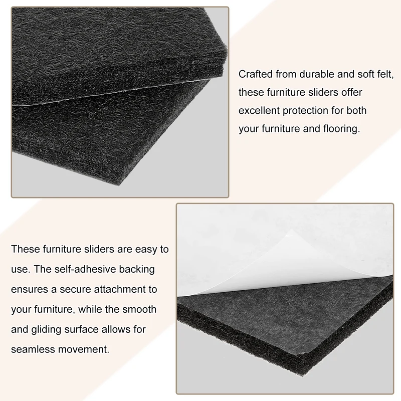 16Pcs Furniture Pads 4" Square Self Adhesive Felt Furniture Pads Black