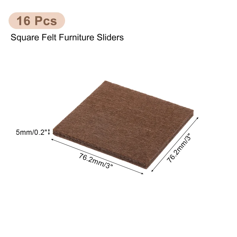 Furniture Pads, 16Pcs 3" Square Self Adhesive Felt Furniture Pads (Brown)
