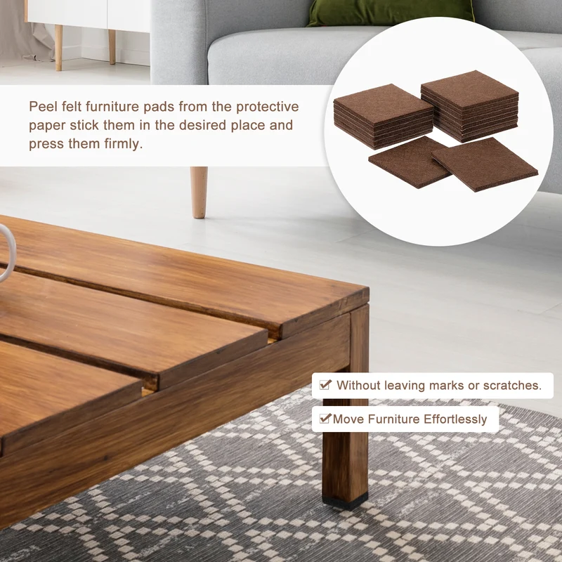 Furniture Pads, 16Pcs 3" Square Self Adhesive Felt Furniture Pads (Brown)