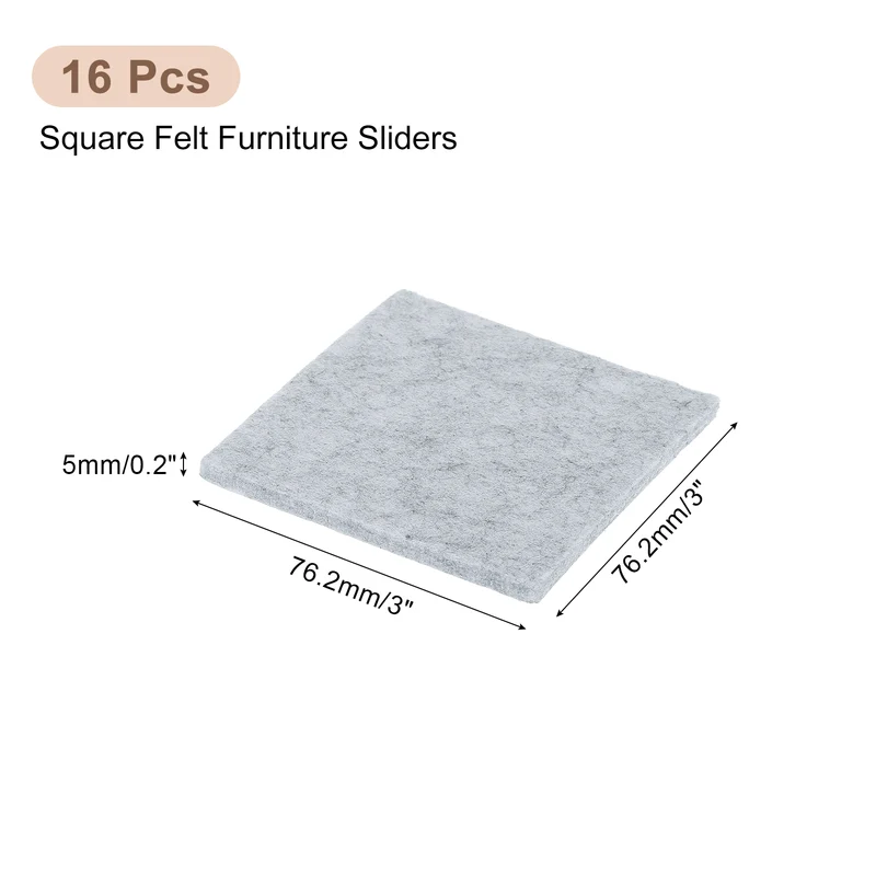 Furniture Pads, 16Pcs 3" Square Self Adhesive Felt Furniture Pads (Gray)