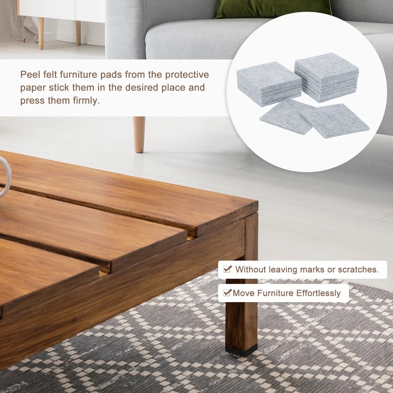Furniture Pads, 16Pcs 3" Square Self Adhesive Felt Furniture Pads (Gray)
