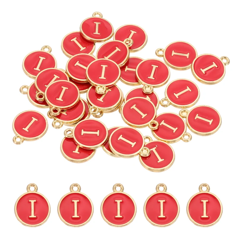 Letter Charm, 30 Pcs Capital Initial Alphabet I Letter Charm for Bracelet, Red