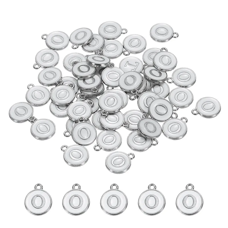 50 Pcs Alphabet O Enamel Letter Charm Enamel Initial Charm White