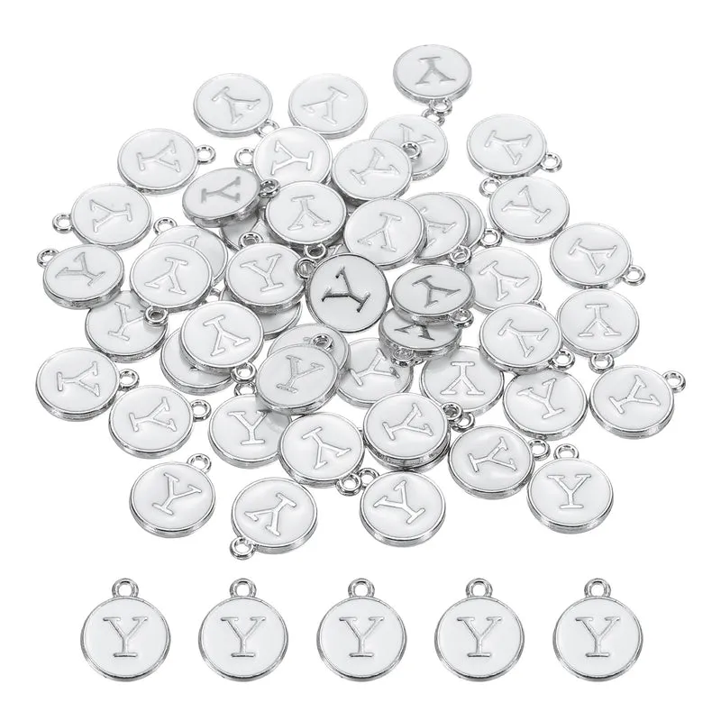 50 Pcs Alphabet Y Enamel Letter Charm Enamel Initial Charm White