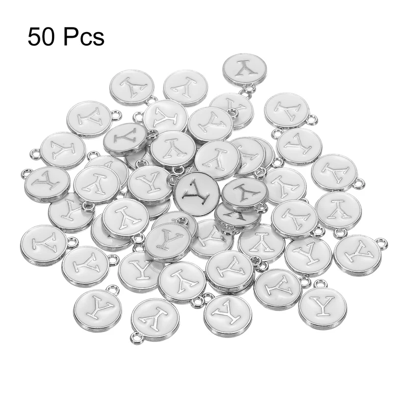 50 Pcs Alphabet Y Enamel Letter Charm Enamel Initial Charm White