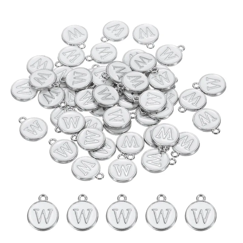 50 Pcs Alphabet W Enamel Letter Charm Enamel Initial Charm White
