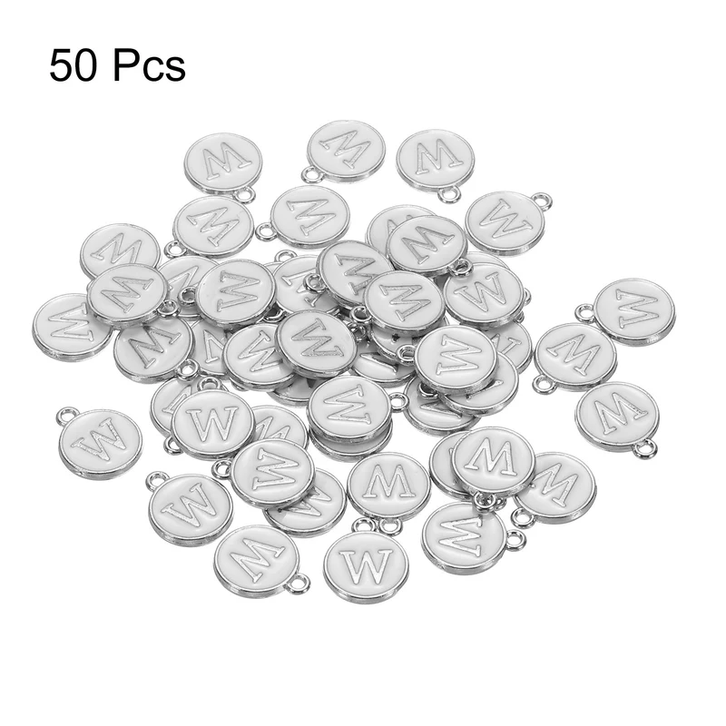 50 Pcs Alphabet W Enamel Letter Charm Enamel Initial Charm White