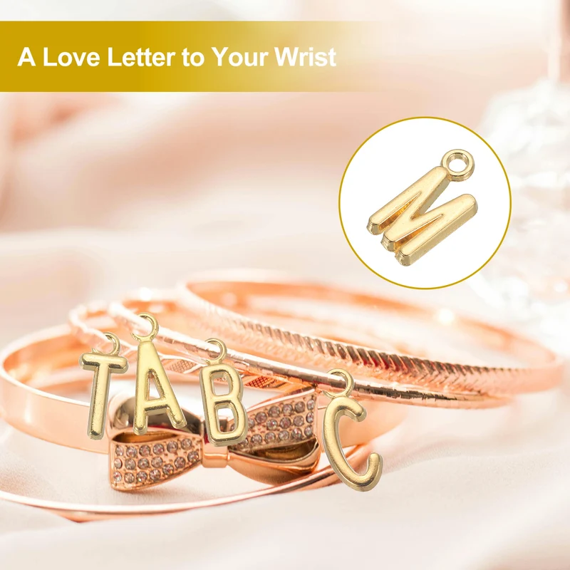 0.3" Letter Charm A-Z for Jewelry Making - M (100 Pack, Bright Silver/Dark Gold)