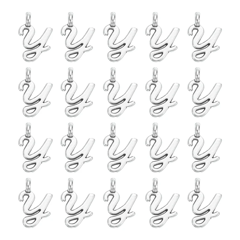 100Pcs A-Z Alphabet Charm, Metal Alphabet Y Letter Charm Initial Charm, Silver