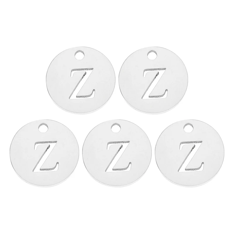 Alphabet Letter Charm Letter Z 12mm(1/2") Round Capital Alphabet Charm Stainless Steel Silver Tone for Pendant, DIY Jewelry Making, Pack of 5