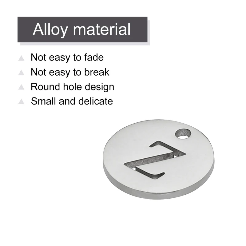 Alphabet Letter Charm Letter Z 12mm(1/2") Round Capital Alphabet Charm Stainless Steel Silver Tone for Pendant, DIY Jewelry Making, Pack of 5