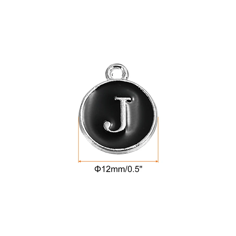 50 Pcs Alphabet J Enamel Letter Charm Enamel Initial Charm Black