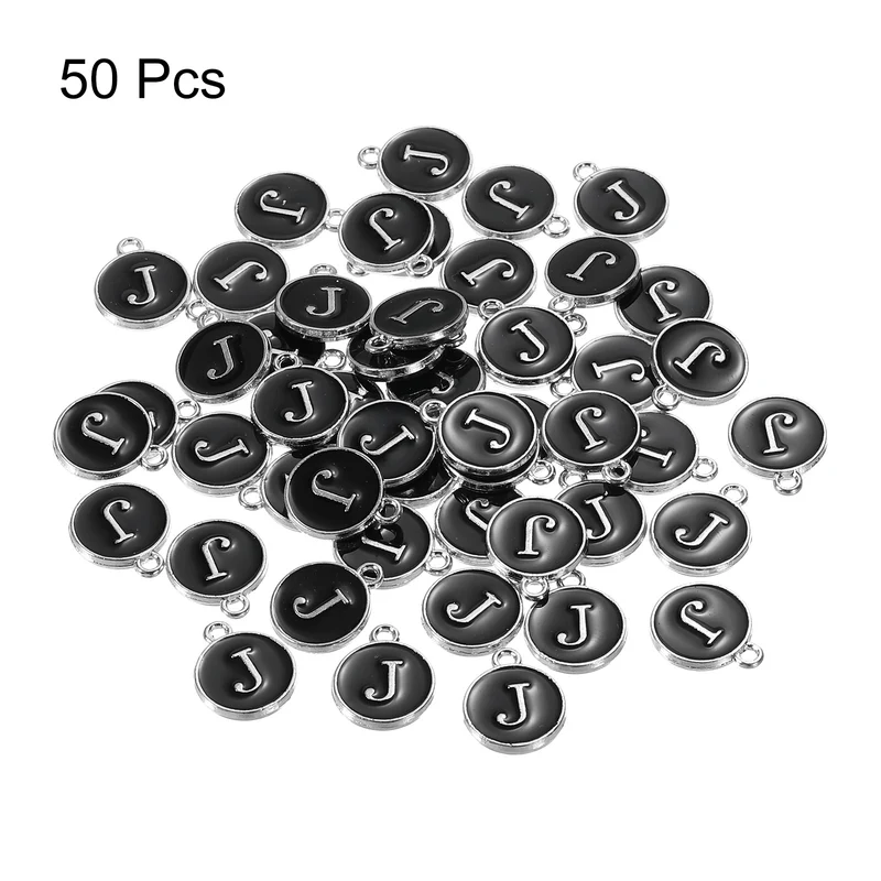 50 Pcs Alphabet J Enamel Letter Charm Enamel Initial Charm Black