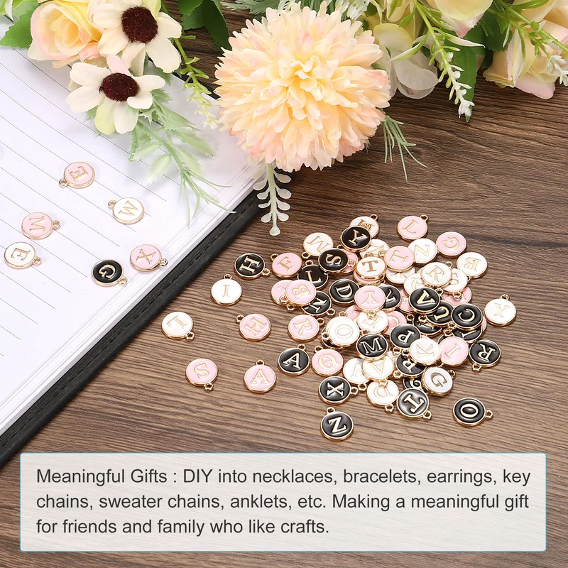 50 Pcs Alphabet J Enamel Letter Charm Enamel Initial Charm Black