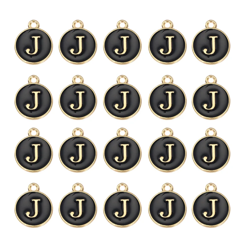 36pcs Letter J Pendants Double Sided Charm Enamel Alphabet Pendant Gold & Black