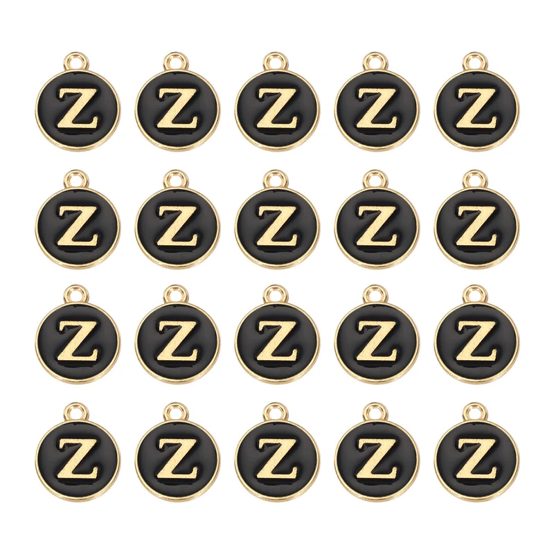 36pcs Letter Z Pendants Double Sided Charm Enamel Alphabet Pendant Gold & Black
