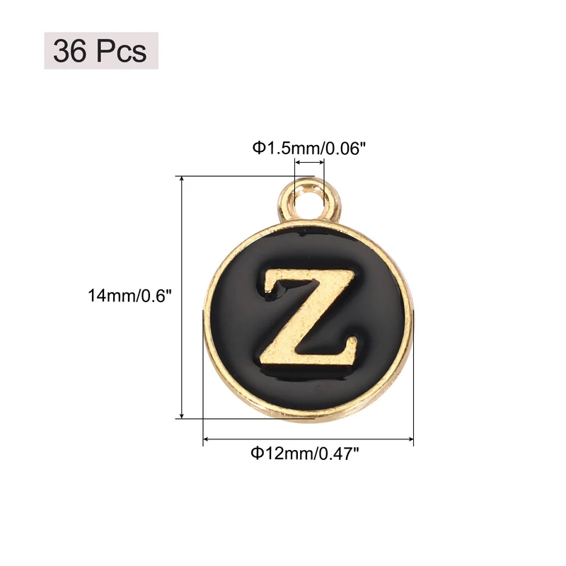 36pcs Letter Z Pendants Double Sided Charm Enamel Alphabet Pendant Gold & Black