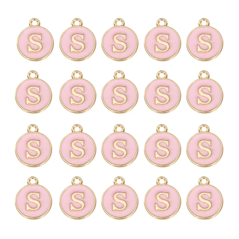 36pcs Letter S Pendants Double Sided Charm Enamel Alphabet Pendant Gold & Pink