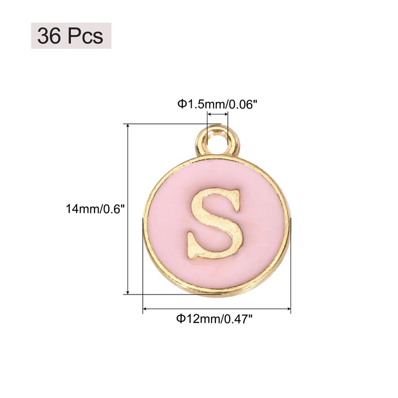 36pcs Letter S Pendants Double Sided Charm Enamel Alphabet Pendant Gold & Pink