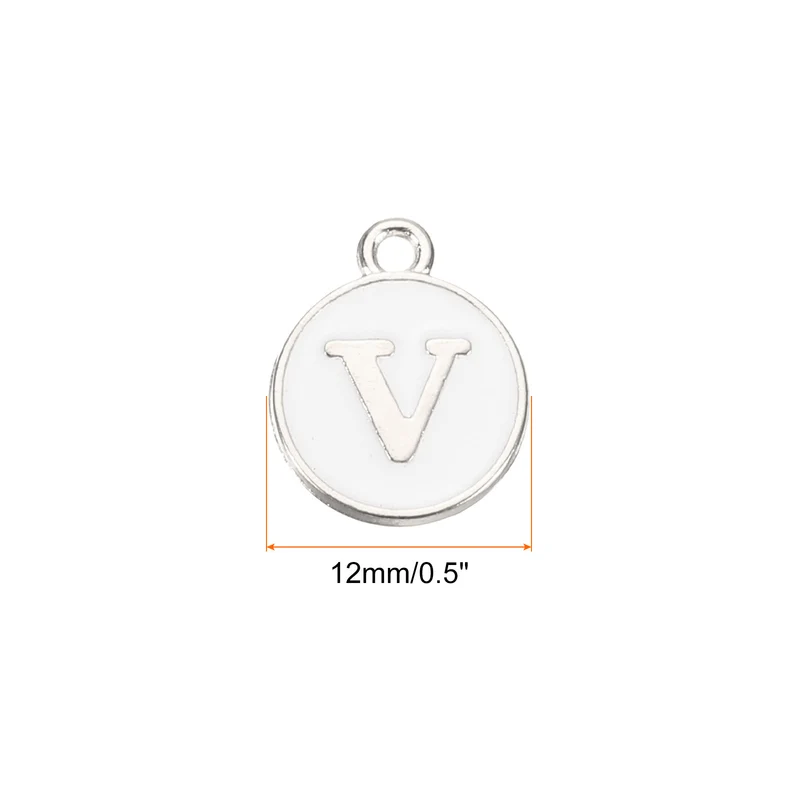 Alphabet A-Z Enamel Letter Charm Enamel Initial Charm Silver White, 26pcs