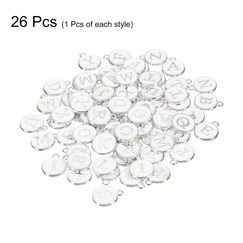 Alphabet A-Z Enamel Letter Charm Enamel Initial Charm Silver White, 26pcs