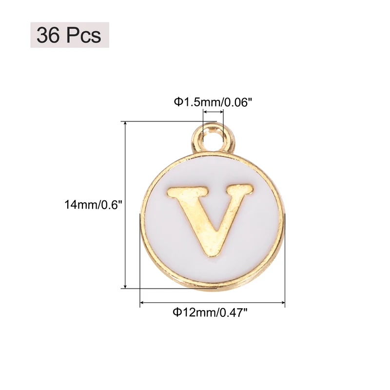 36pcs Letter V Pendants Double Sided Charm Enamel Alphabet Pendant Gold & White