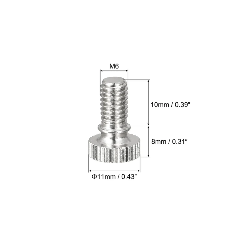 Knurled Thumb Screws M6x10mm Brass Shoulder Bolts Grip Knobs Nickel Plated 8Pcs
