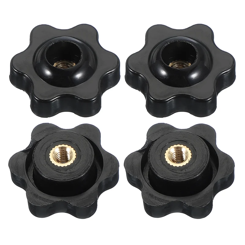 M4 x 25mm Through Hole Knob Nut Screw 4 Pcs Brass Female Thread Knob Black