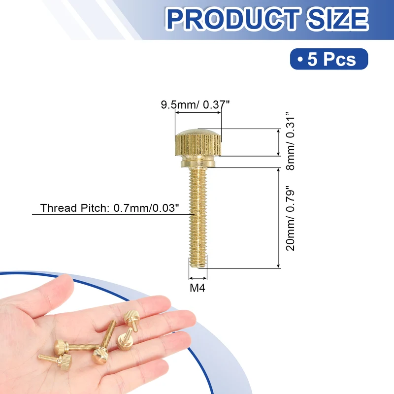 5Pcs Brass Knurled Thumb Screws, M4x20mm Shoulder Bolts Stepped Knobs Fasteners