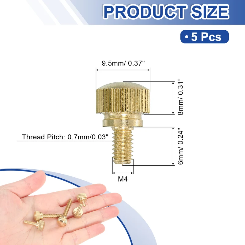 5Pcs Brass Knurled Thumb Screws M4x6mm Shoulder Bolts Stepped Knobs Fasteners