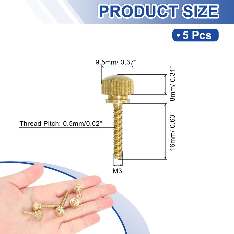 5Pcs Brass Knurled Thumb Screws, M3x16mm Shoulder Bolts Stepped Knobs Fasteners