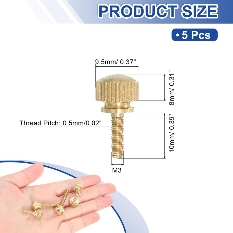5Pcs Brass Knurled Thumb Screws, M3x10mm Shoulder Bolts Stepped Knobs Fasteners