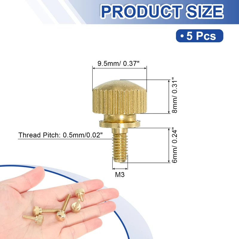 5Pcs Brass Knurled Thumb Screws, M3x6mm Shoulder Bolts Stepped Knobs Fasteners