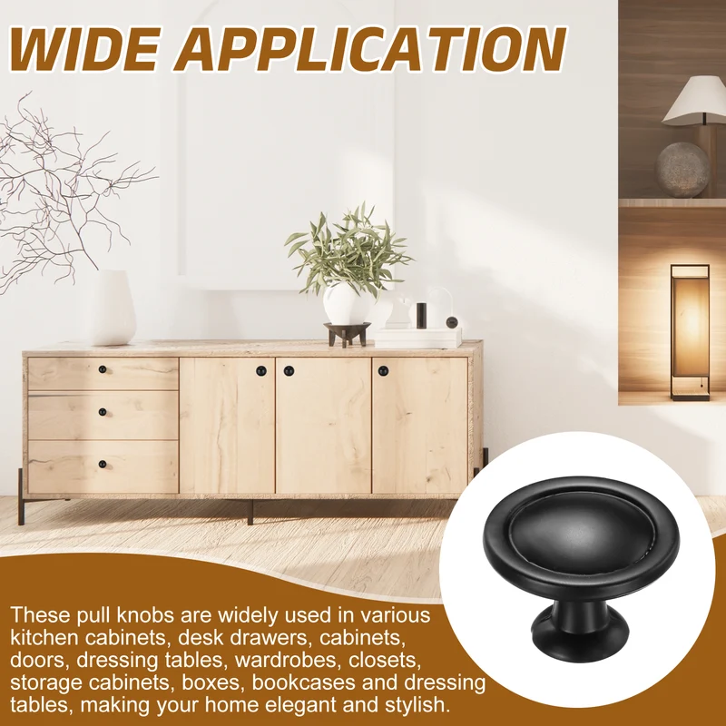 6Pcs Cabinet Knobs, 1.22" Single Hole Round Drawer Knob with Screws, Black