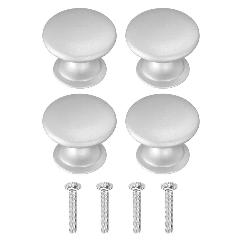 4Pcs Cabinet Knobs, 0.98" Single Hole Round Drawer Knob with Screws, Silver