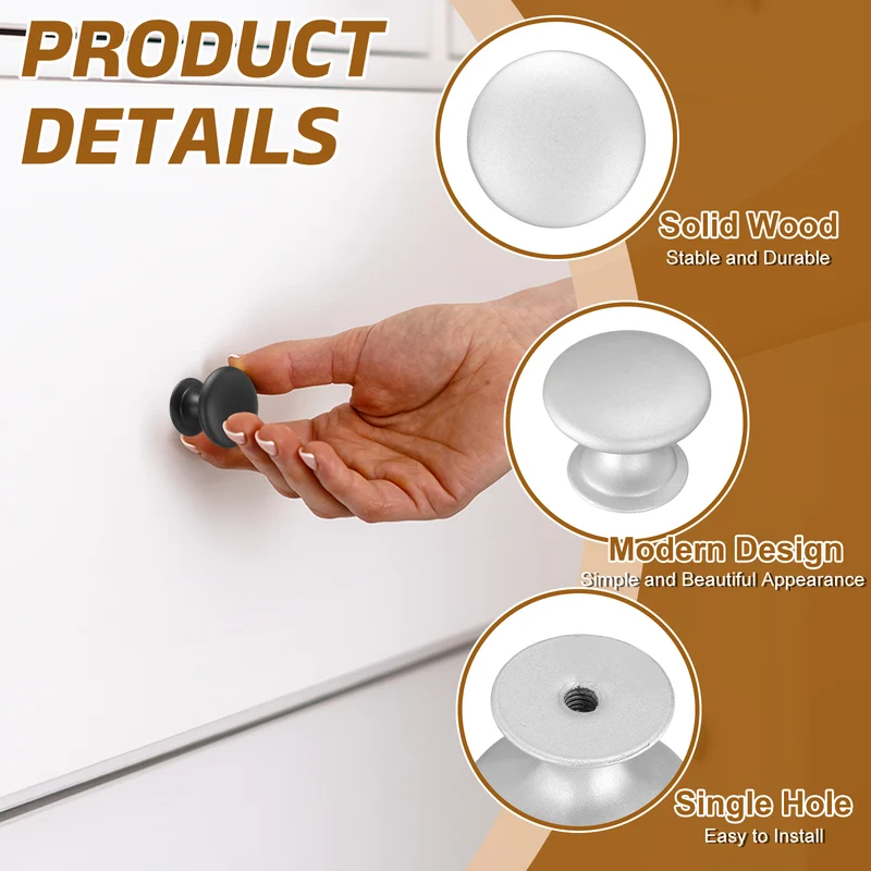 4Pcs Cabinet Knobs, 0.98" Single Hole Round Drawer Knob with Screws, Silver