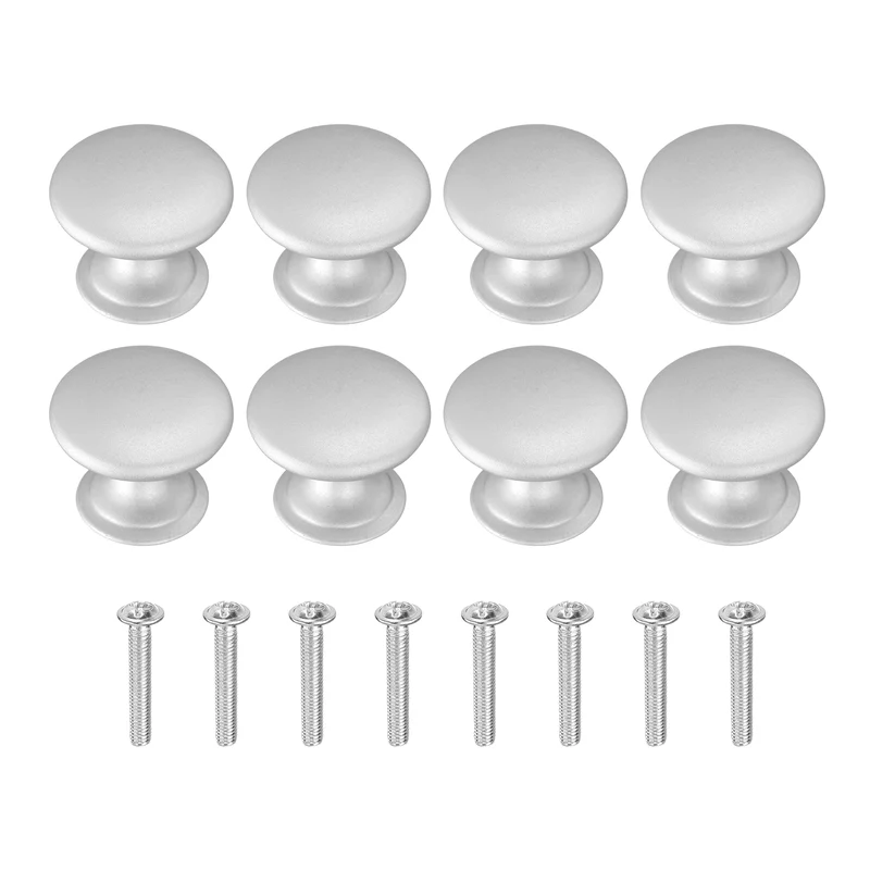 8Pcs Cabinet Knobs, 0.98" Single Hole Round Drawer Knob with Screws, Silver