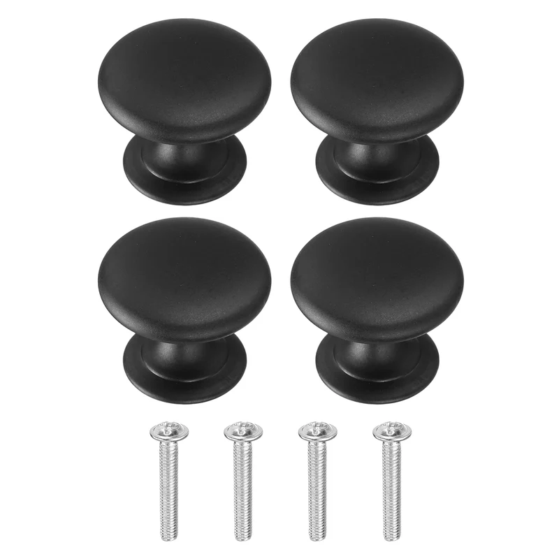 4Pcs Cabinet Knobs, 0.98" Single Hole Round Drawer Knob with Screws, Black