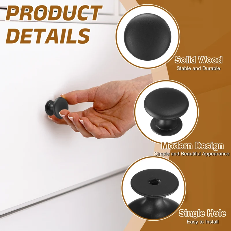 4Pcs Cabinet Knobs, 0.98" Single Hole Round Drawer Knob with Screws, Black