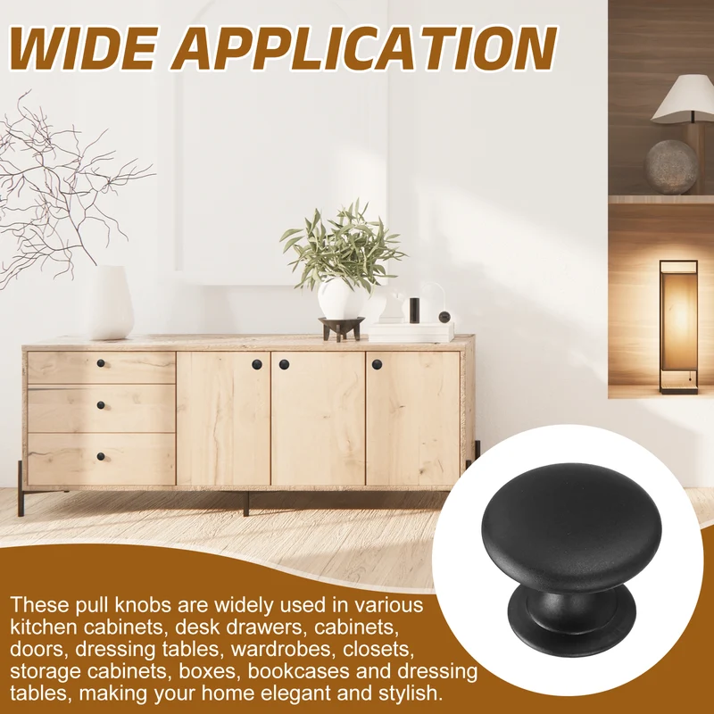 6Pcs Cabinet Knobs, 0.98" Single Hole Round Drawer Knob with Screws, Black